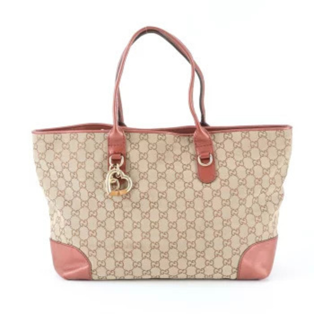 Gucci GG Canvas Heartbit Leather Shoulder Tote Bag Gold